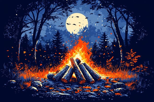 Campfire Under the Moonlight