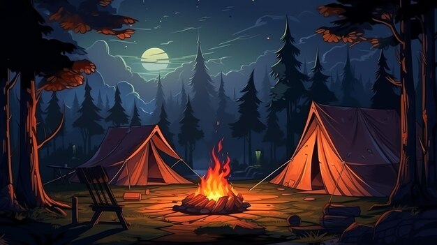 Campfire Under Night Sky in Forest