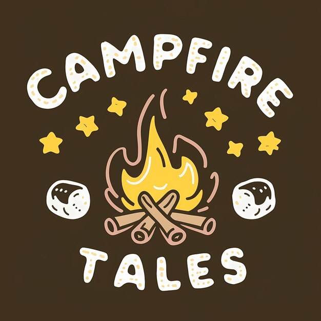 Photo campfire tales with a burning fire stars and marshmallows