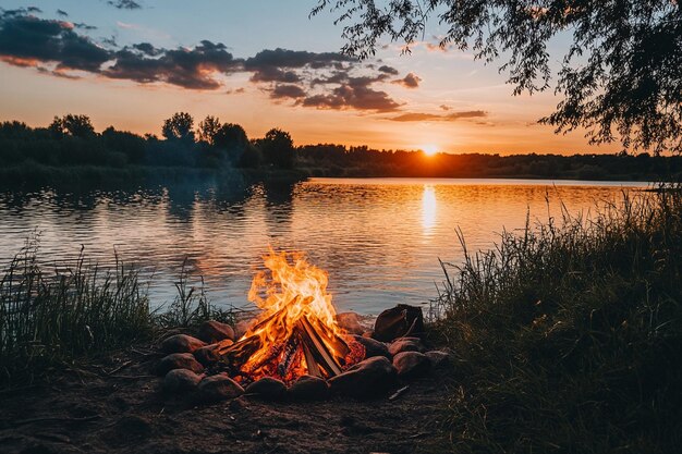 Campfire and Warm Evening Glow photo