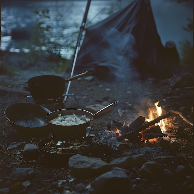 Photo a campfire with a campfire and a campfire in the background