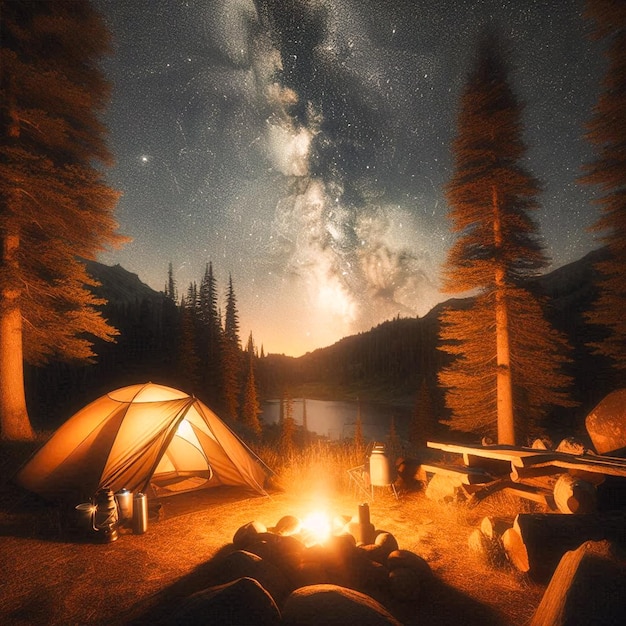 a campfire with a campfire and a campfire in the background