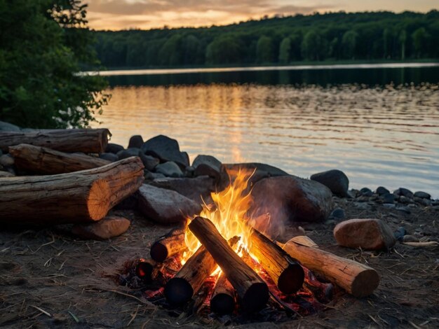 Photo a campfire with a campfire and a campfire on the shore