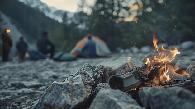 A campfire with people sitting around it