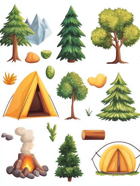 Photo camping adventure cartoon illustration