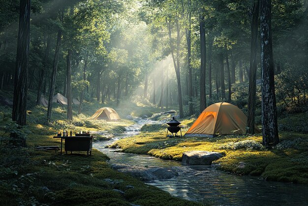 Camping Adventure with Tents and Scenic Outdoors