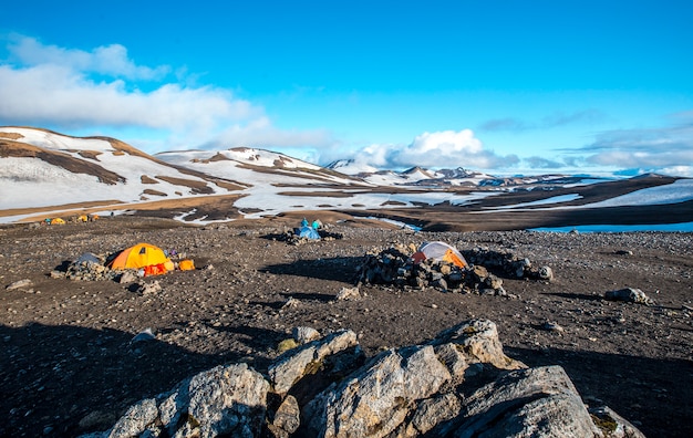 Camping area at the highest point of the 4-day trek from Landmannalaugar. Iceland