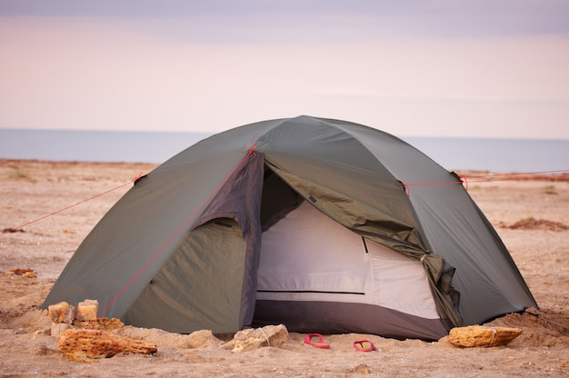 Camping on the Beach at Sunset