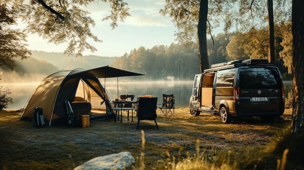 Camping by the Lake with a Van