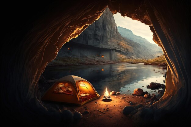 camping in the cave