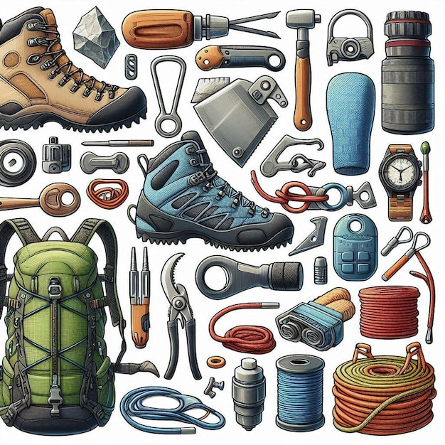 Photo camping and climbing gear