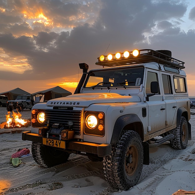 Camping in the desert Offroad vehicle on the sand