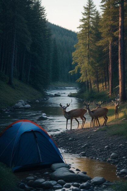 camping forest river deer