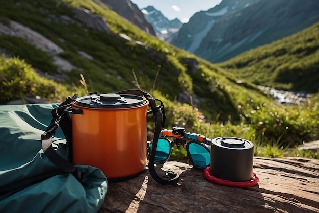 Photo camping gear in a backcountry setting