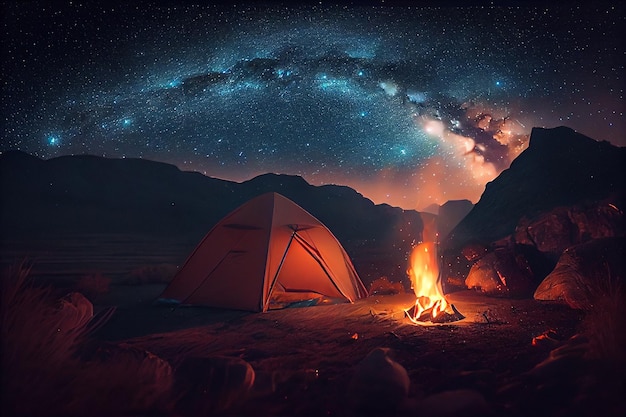 Camping under the stars concept of Night Skygenerative ai