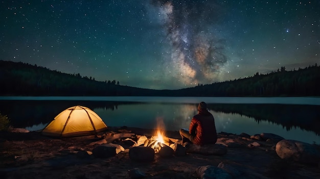 Photo camping tent near trees during nighttime