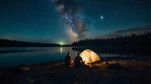 Photo camping tent near trees during nighttime