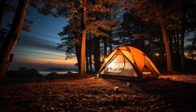 camping tent near trees during nighttime