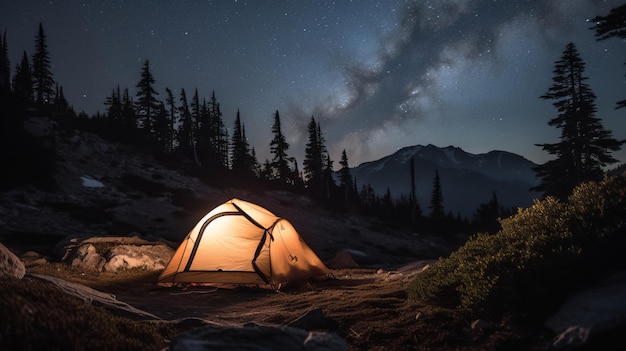 Camping Tent under a Starry Night