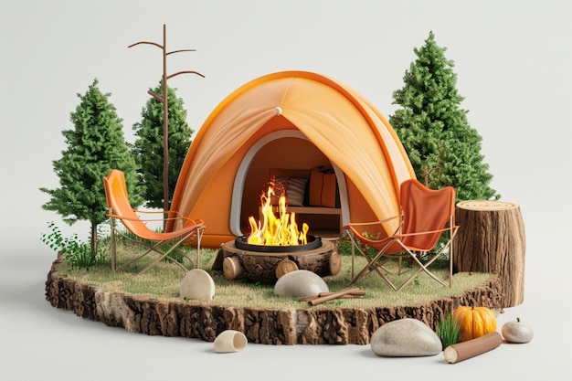 camping tent theme 3D icon with vibrant colors