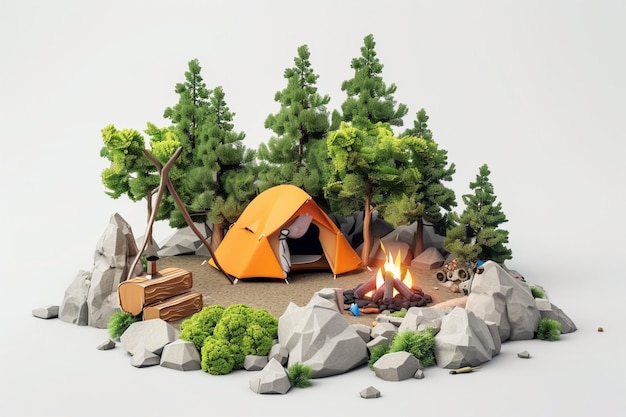 camping tent theme 3D icon with vibrant colors