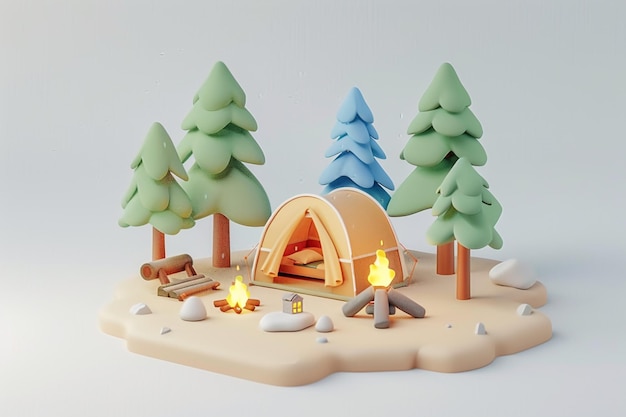 camping tent theme 3D icon with vibrant colors