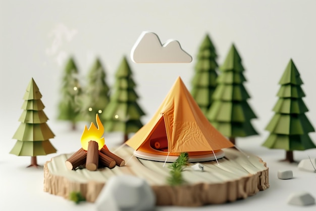 camping tent theme 3D icon with vibrant colors