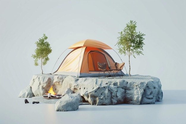 camping tent theme 3D icon with vibrant colors