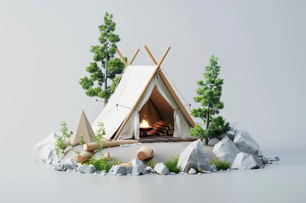 camping tent theme 3D icon with vibrant colors