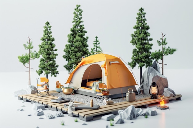 camping tent theme 3D icon with vibrant colors