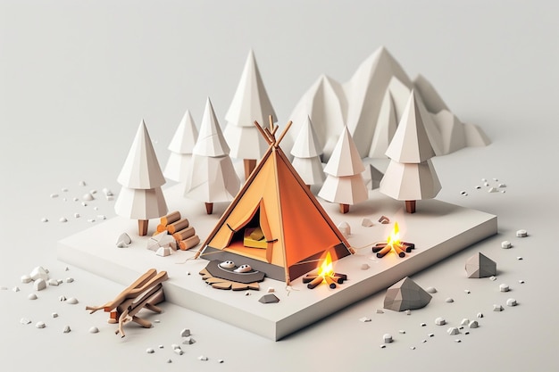 camping tent theme 3D icon with vibrant colors