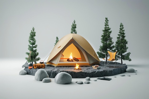 camping tent theme 3D icon with vibrant colors