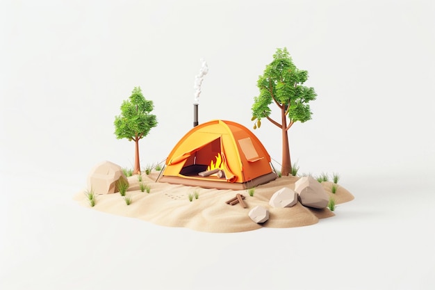 camping tent theme 3D icon with vibrant colors