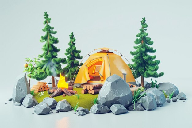 camping tent theme 3D icon with vibrant colors