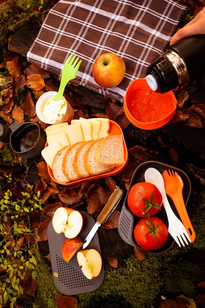 Campsite kit for snacks and drinking tea or coffee