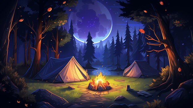 Campsite Under Moonlight