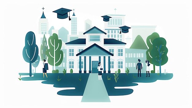 Photo campus and schoolhouse in a vector illustration with a focus on graduation and college environment