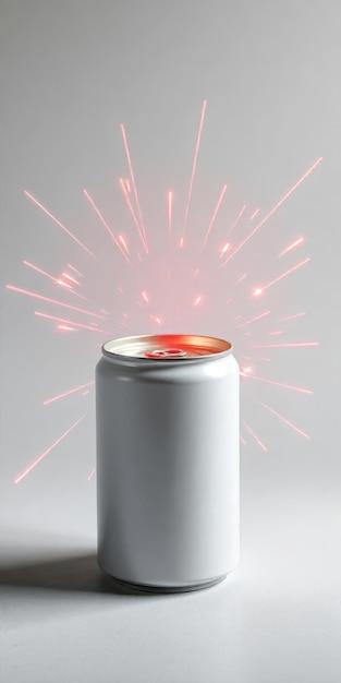 Photo a can of beer with fireworks in the background