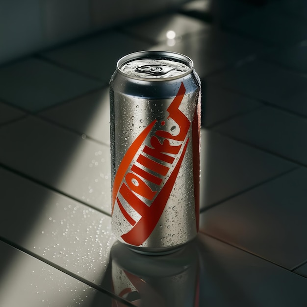 a can of coca cola sits on a tile surface