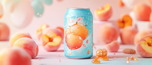 Photo a can of fruit sits on a table with a picture of fruit on it