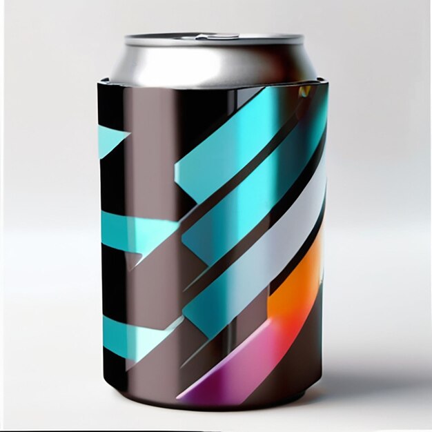 Photo a can of multicolored soda is on a white background