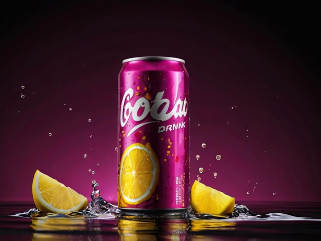 a can of soda with lemon slices in the background AI Generated