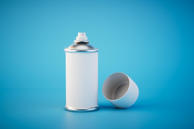 A can of white paint on a blue background 3D render