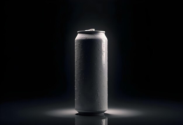 Can with Water Drops Mockup in a Dark Setting