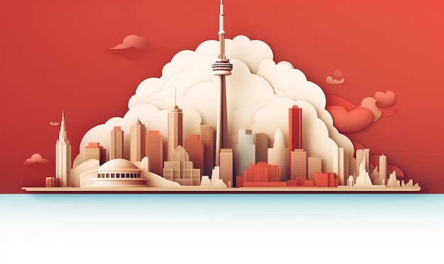 Canada day banner with flag and balloon background with city skyline Ai Generated