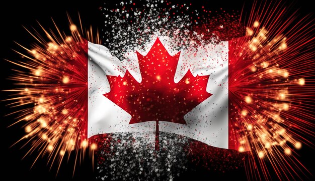 Canada fireworks background with canada flag Generative ai