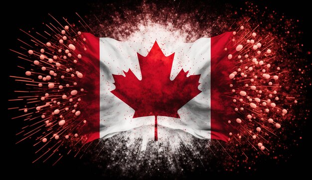 Canada fireworks background with canada flag Generative ai