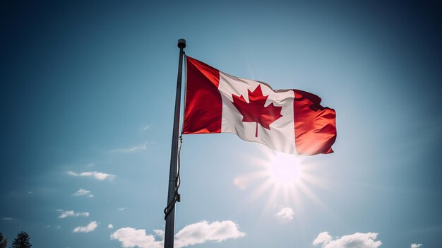 Canada flag in clear blue sky Generative ai