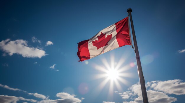 Canada flag in clear blue sky Generative ai