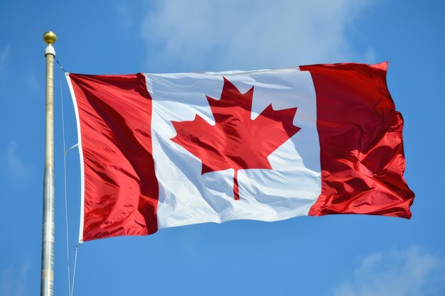 Canada flag waving on a blue sky